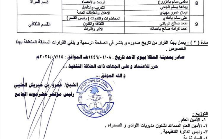 مكتب مؤتمر حضرموت الجامع بتريم يؤيد ويبارك القرارات الصادرة عن البيان