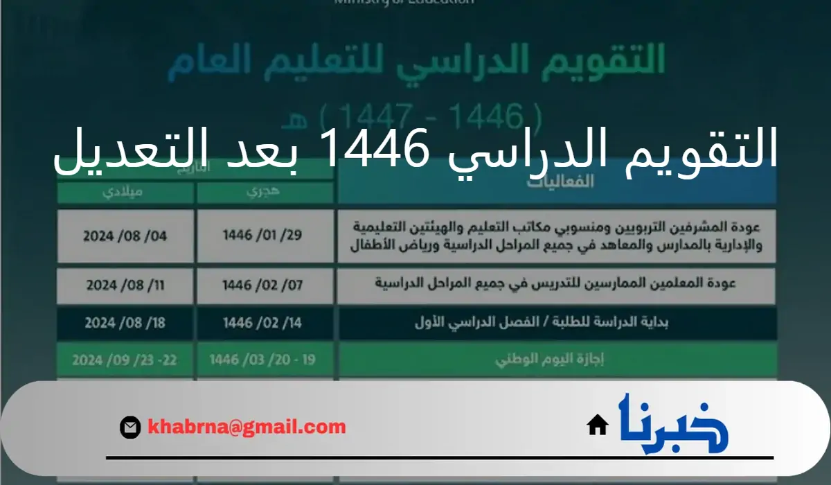 التقويم الدراسي 1446 - 1447 بعد التعديل الاخير وفق الخطة الدراسية الجديدة