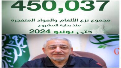 «مسام» يعلن الوصول إلى الرقم 450 ألف من الألغام والمواد المتفجرة.